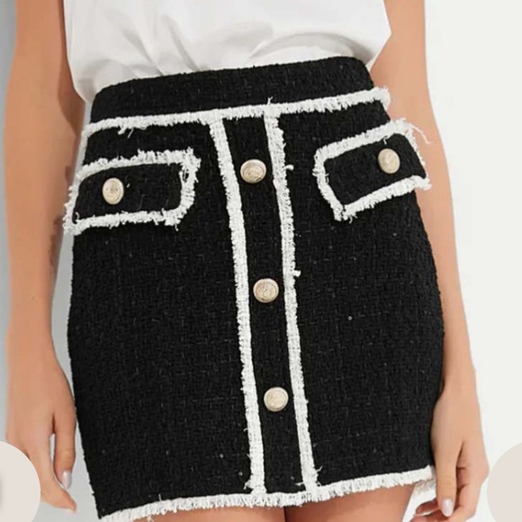 Nessa Contrast Tweed Skirt in Black & CreamGENERATION LOVE
